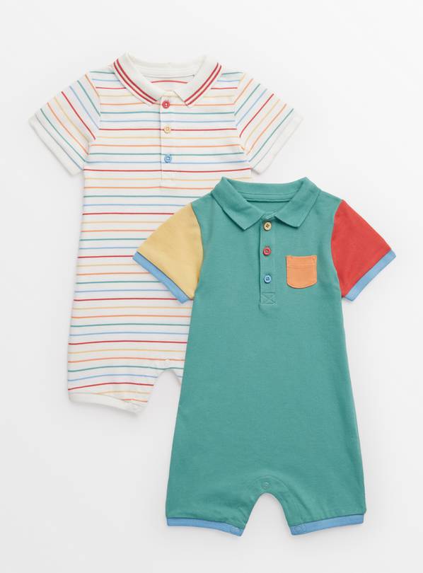 Colour Block & Stripe Polo Rompers 2 Pack 6-9 months